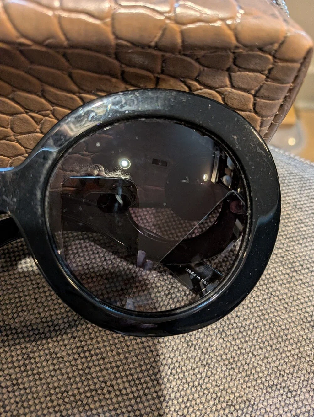 Prada Minimal Baroque Round Black Sunglasses SPR 27N Made in Italy